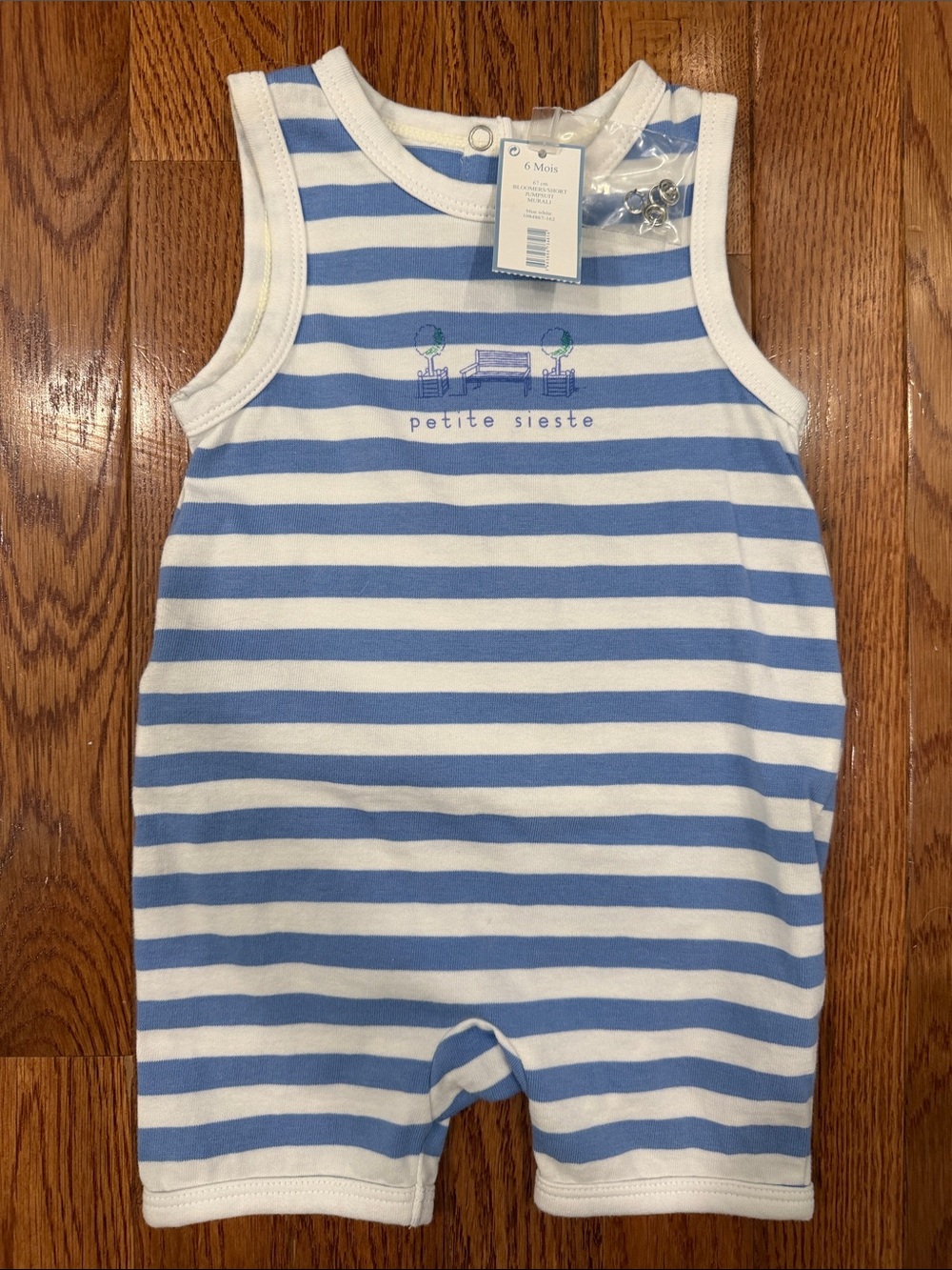 Jacadi Blue and White Striped Cotton Romper